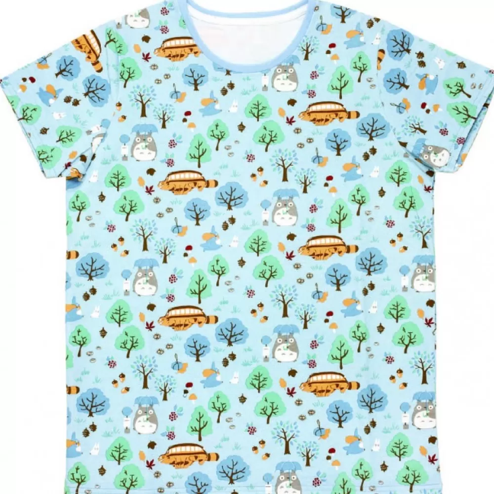Best T-Shirts Patterne Totoro Foret Bleu Clair S(Femme) - Mon Voisin Totro Textile